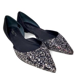 Viajiyu Metallic Glitter Flats Women's Pointed Toe Open Side Italian Evening 6.5